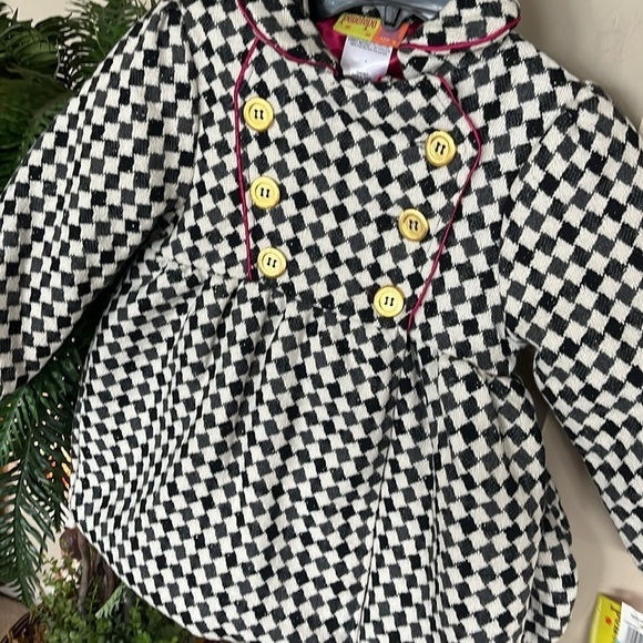 Brand New Penelope Mack Zip Up Pea Coat Black White Checkered Jacket & Hat - Picture 7 of 15